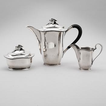 KAFFESERVIS, 3 delar, silver, Eric Råström, Stockholm 1939. Total vikt ca 1194 g.