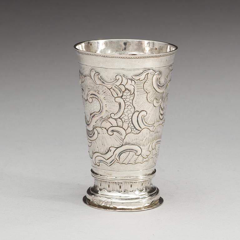 A Russian 18th century silver beaker, makers mark of Grigorij Lakomkin, Moscow 1760's.