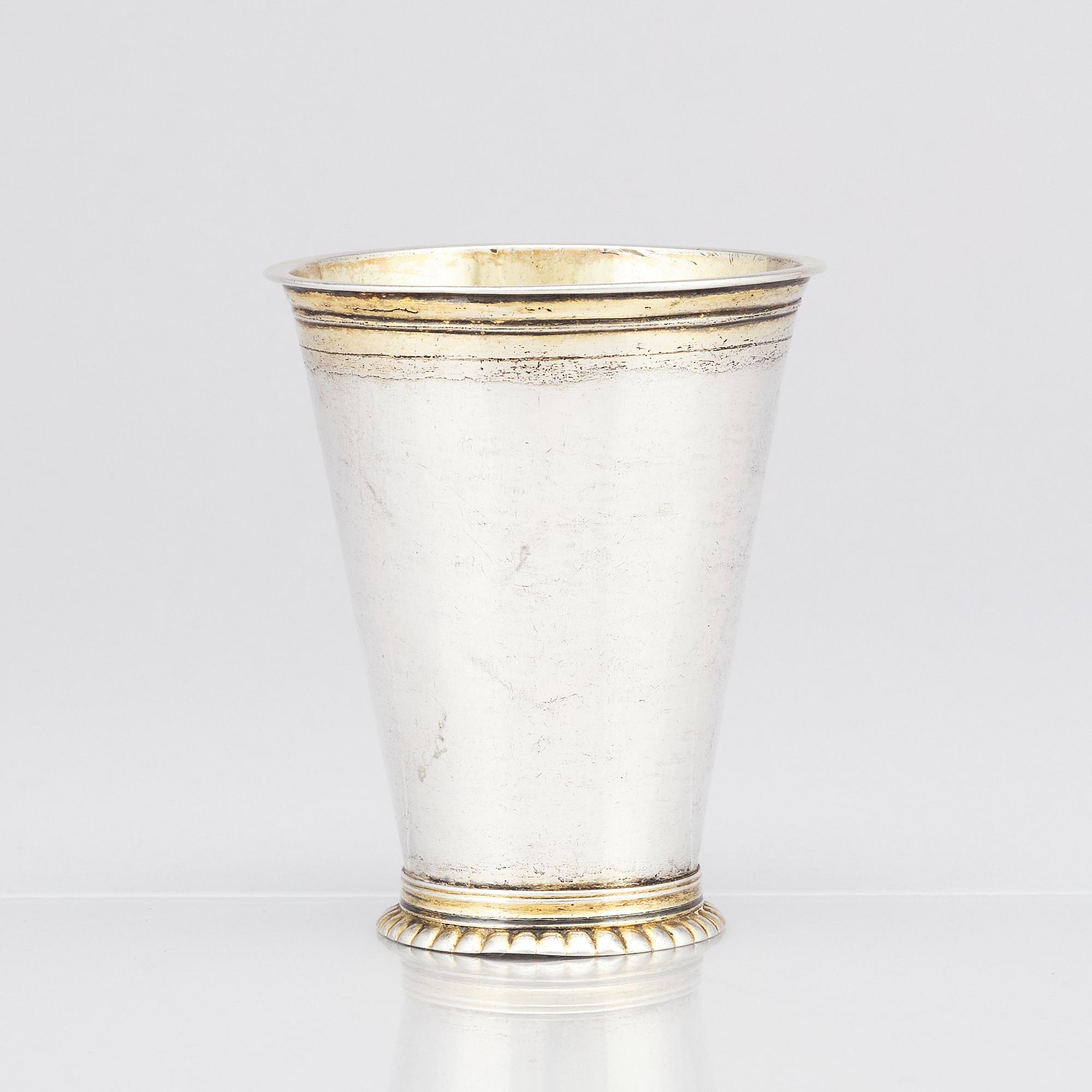 A Swedish early 18th Century parcel-gilt silver beaker, marks of Erik Bengtsson Starin, Stockholm 1709.