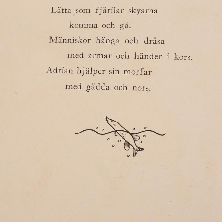 BARNBOK, "Lars och Lisa i Stockholm" med text av Nils Ferlin, färgteckningar av Gösta Bjelkebo, 1937.