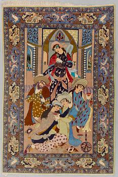 MATTA, Old figural Isfahan, part silk ca 160 x 101 cm.