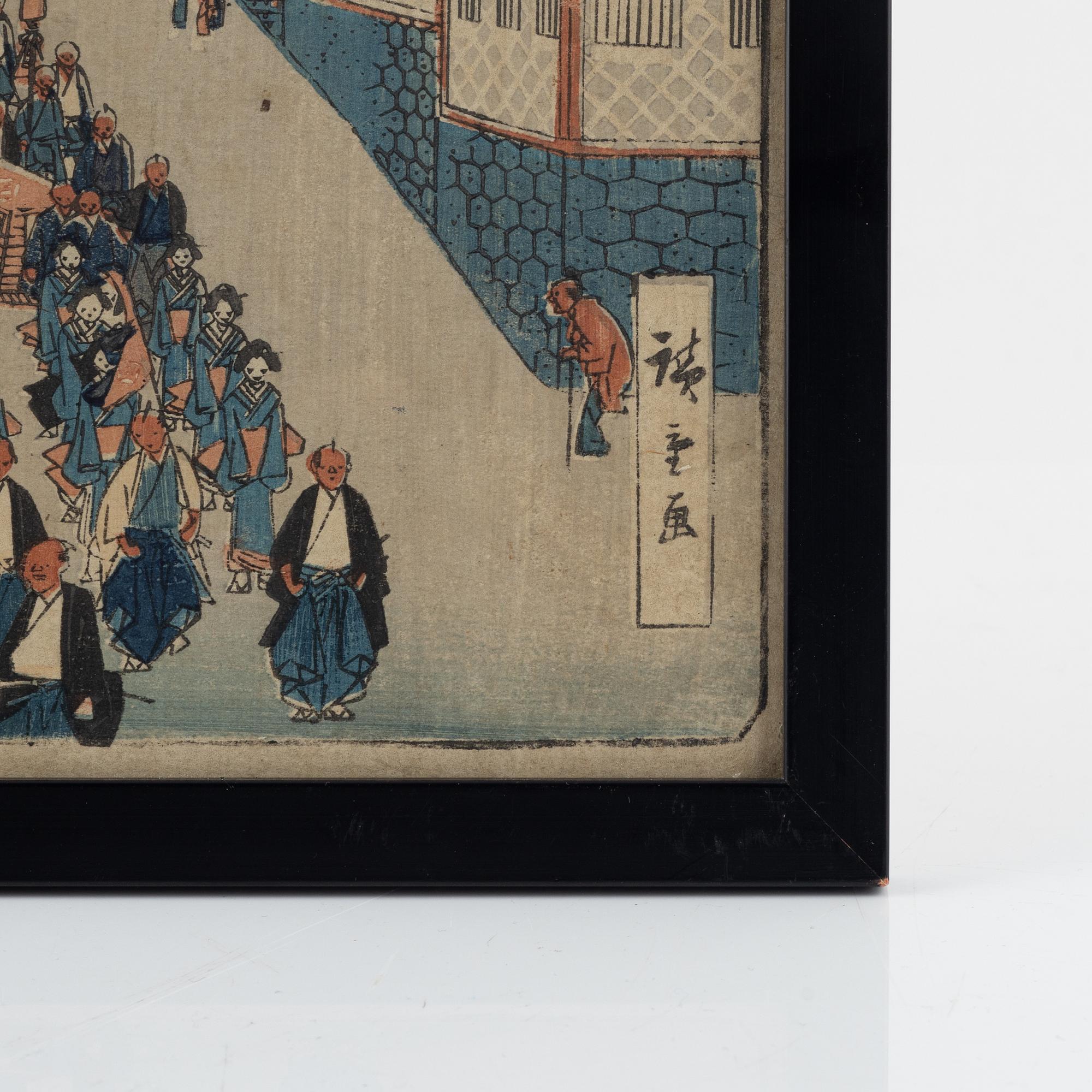 Ando Utagawa Hiroshige, efter, färgträsnitt, 3 st, Japan, tidigt 1900-tal.