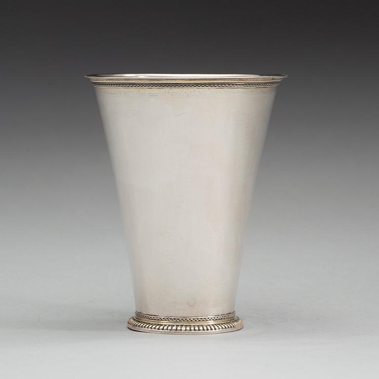 A Swedish 18th century parcel-gilt beaker, mark of Abraham Wirgman, Göteborg 1736.