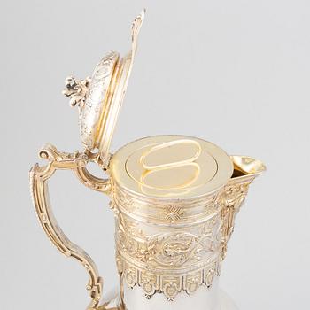 A French Renaissance-style parcel-gilt silver wine-jug, French export mark, after 1879.