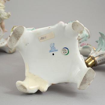 3 porcelain candelabra, Sitzendorf & Dresden, 19th and 20th century.