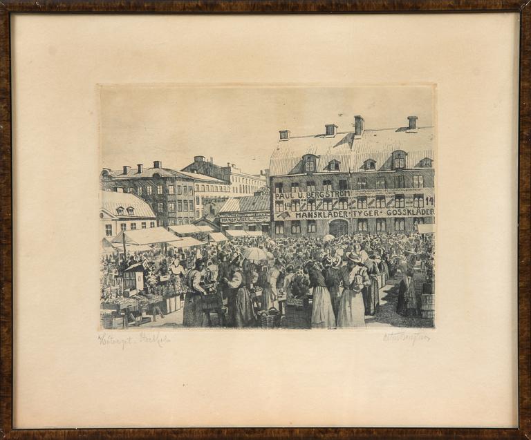 PARTI GRAFIK, 4 delar, F Lindström, 2 st, Artur Bengtsson samt Gustav Kronér, sign.