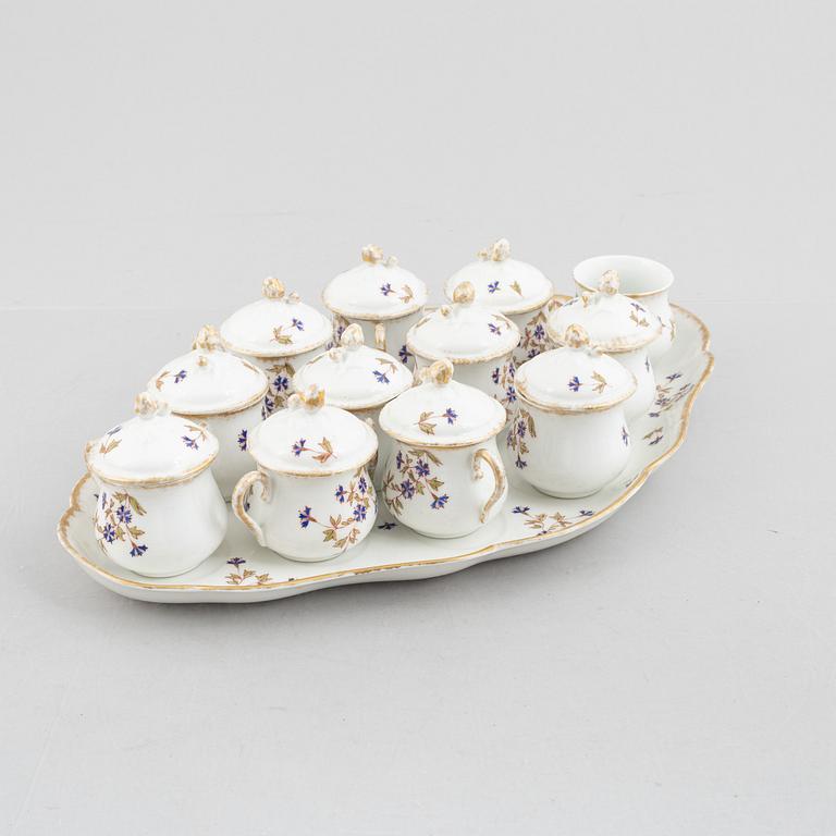 Tray with twelve creamers, porcelain, Limoges WG & Co, France.