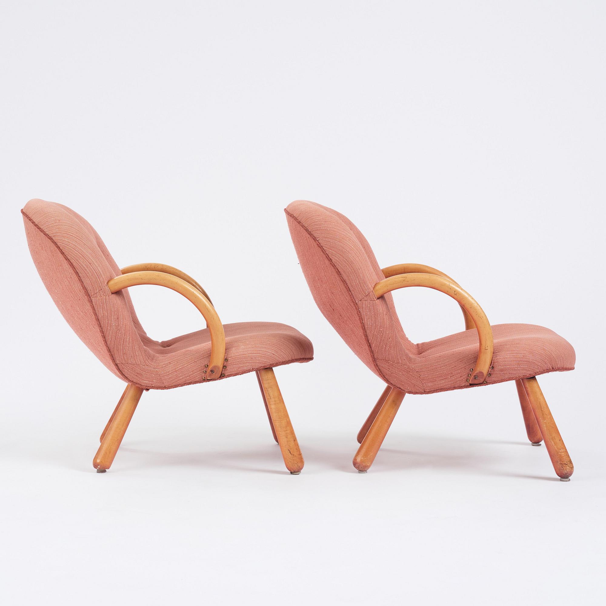 Swedish Modern, a pair of 'Clam Chairs', possibly by Erik Eks Snickerifabrik, probably 1950s.
