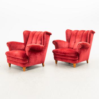 Armchairs, a pair, mid-20th century.
