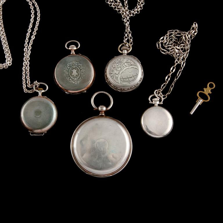 FICKUR, 5 st, mestadels låghaltigt silver, 1900-talets första hälft.