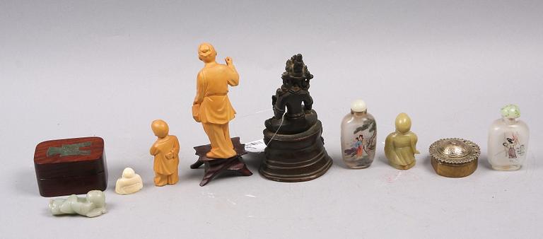 PARTI ASIATISKT, 10 delar, trä, metall, sten, glas, sydostasien, tidigt 1900-tal.