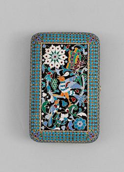 A RUSSIAN SILVER-GILT AND ENAMEL CIGARETT-CASE, makers mark of Pavel Ovchinnikov, Moscow 1880's.