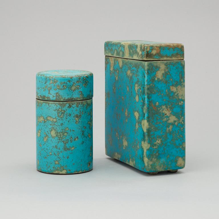 Two Hans Hedberg faience boxes, Biot, France.