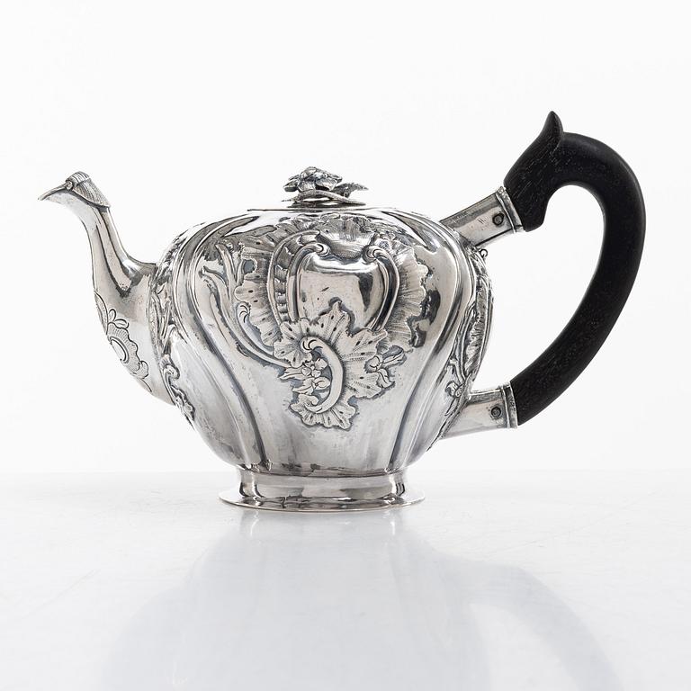 A Russian silver teapot, Moscow 18th century, unclear marks, probably Fedor Petrov (active 1760-1789).
