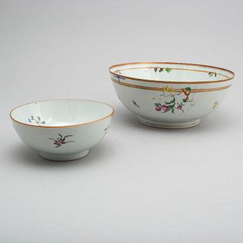 Two famille rose punchbowl and bowl, Qing dynasty, 18th century.