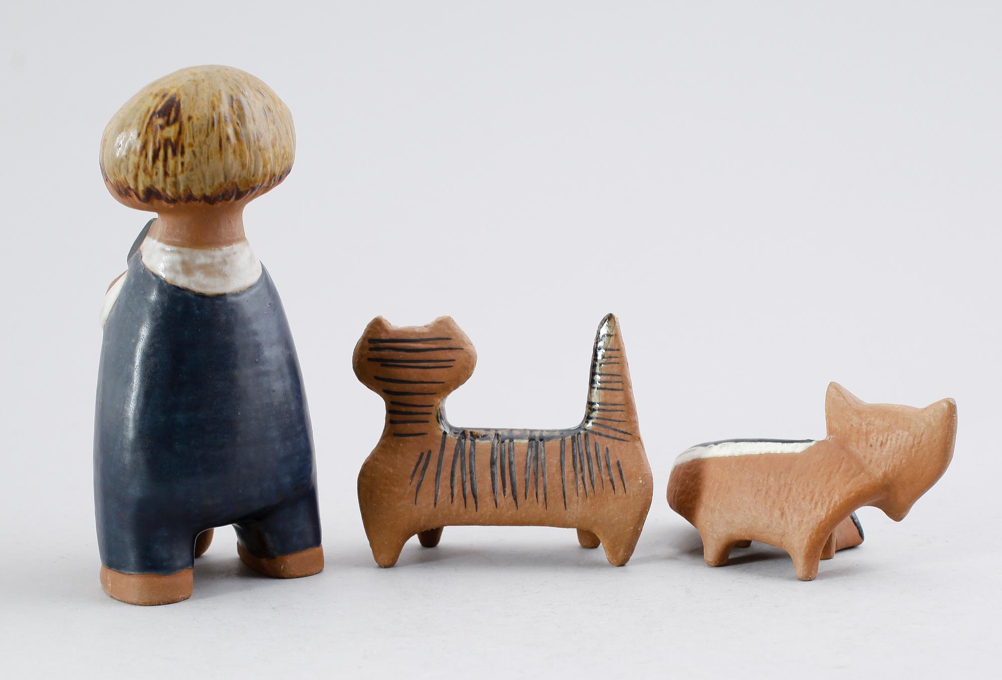 FIGURER, 3 st, stengods, bla Pelle, Lisa Larson, Gustavsberg.