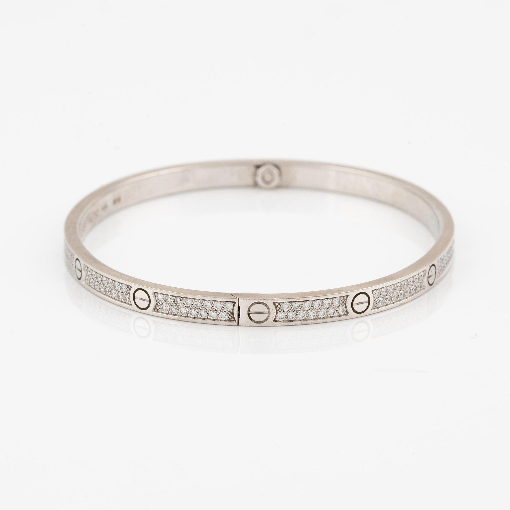 Cartier armband "Love", liten modell, 18K vitguld med runda briljantslipade diamanter.