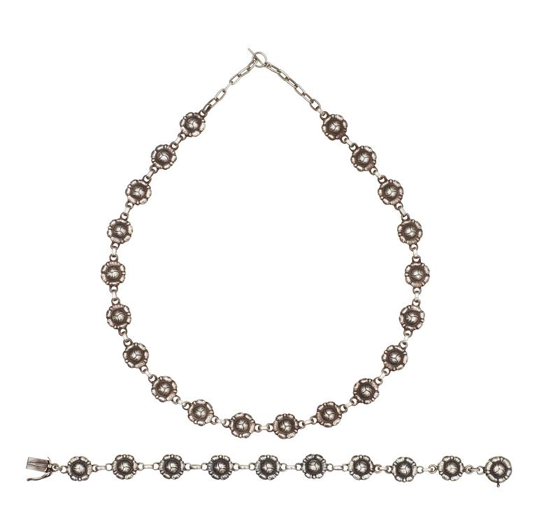 GEORG JENSEN, collier och armlänk, Köpenhamn 1933-44, sterling.