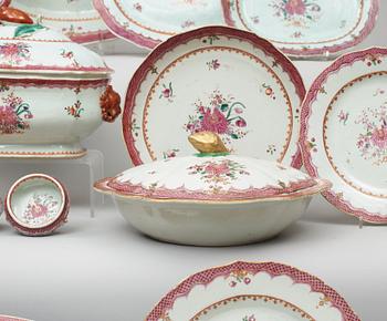 A famille rose dinner service, Qing dynasty, Qianlong (1736-95). (55 pieces).