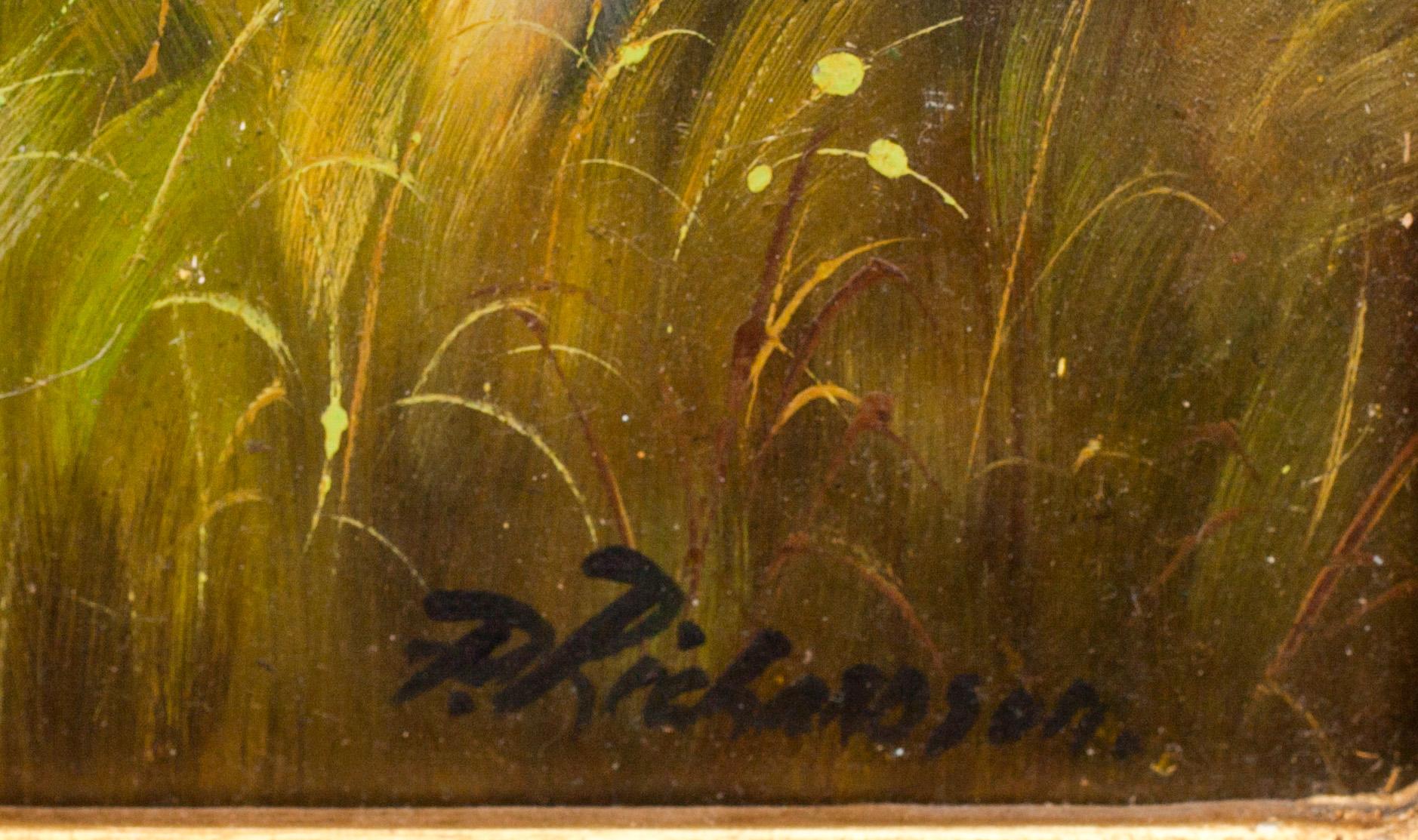 OKÄND KONSTNÄR, olja på pannå, bär signatur P Richardson. 1900-talets andra hälft.