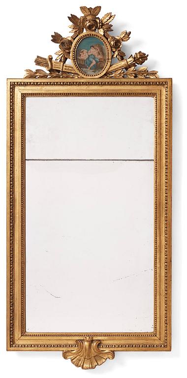 A late-Gustavian carved giltwood mirror by C. Corssar (master in Stockholm 1791-1808).