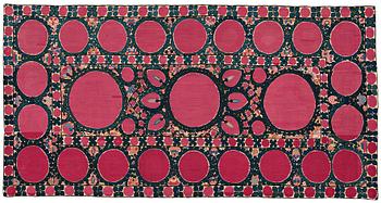 340. A SUZANI EMBROIDERY, an antique Tashkent, Uzbekistan, ca 217,5 x 112,5 cm.