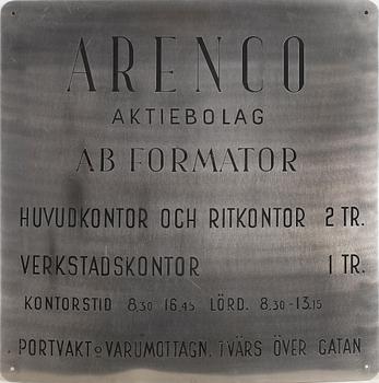 SKYLT, plåt, troligen 1930-tal.