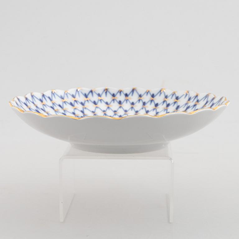 Tea and coffee service, 34 pieces, porcelain, "Cobalt Net", Lomonosov, Soviet Union.