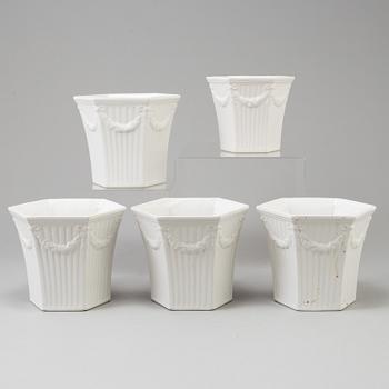 FIVE "EMPIRE" PORCELAIN FLOWER POTS, Prins Eugen, Gustavsberg.