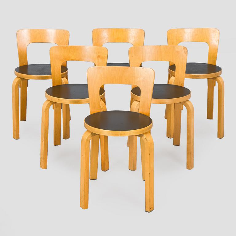 Alvar Aalto, tuoleja 6 kpl, malli 66, Artek, 1900-luvun loppu.