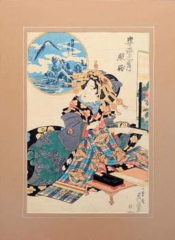 PARTI JAPANSKA TRÄSNITT, 4 st, bla Kunimasa och Kuniyoshi. 1800-tal.