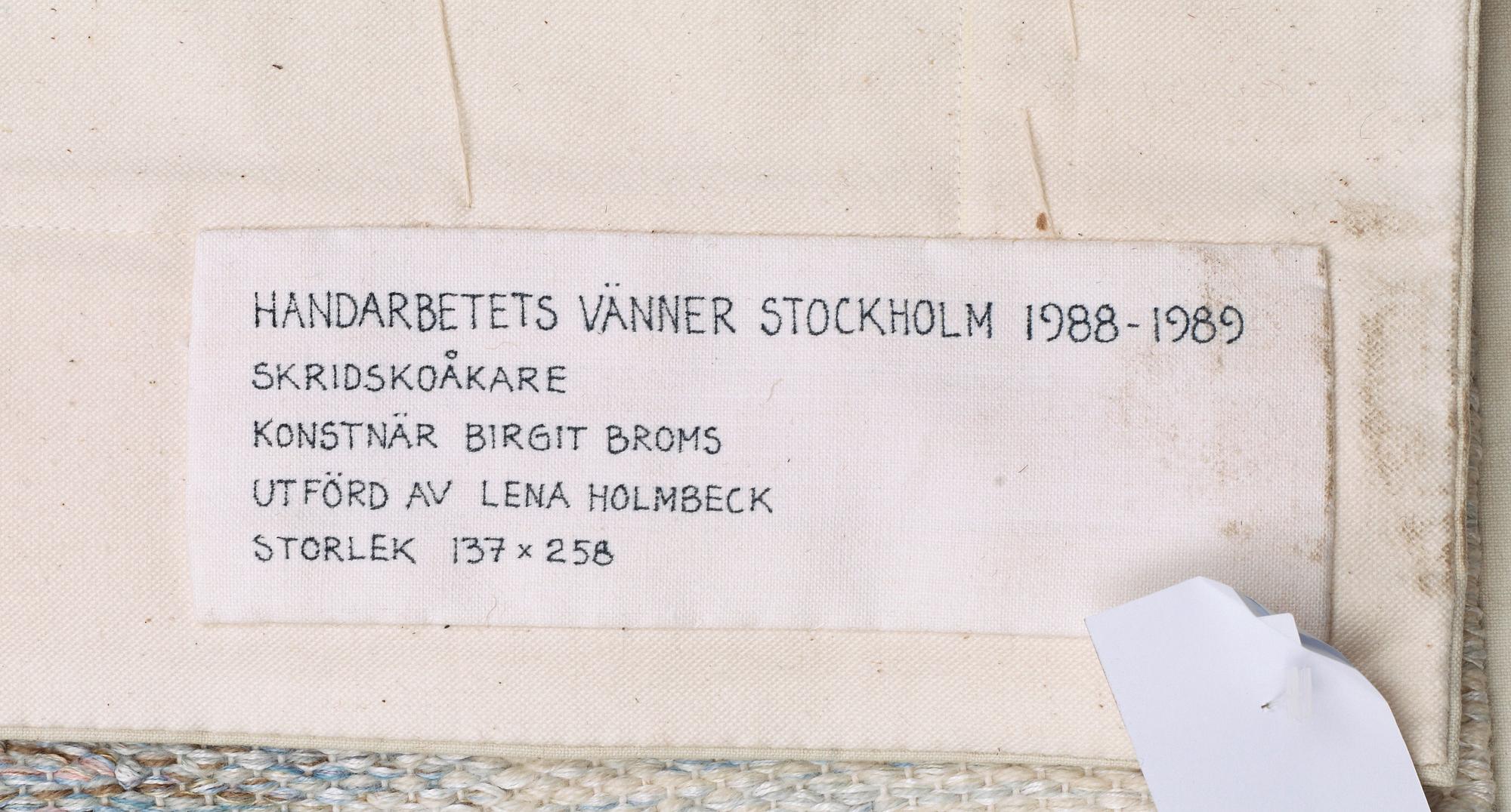 Birgit Broms, TAPESTRY. "Skridskoåkare". Tapestry variant with applications. 134 x 250,5 cm. Signed HAV LH B Broms.