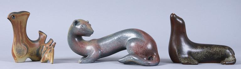 FIGURINER, 3 st, stengods, bl a Gunnar Nylund, Rörstrand.