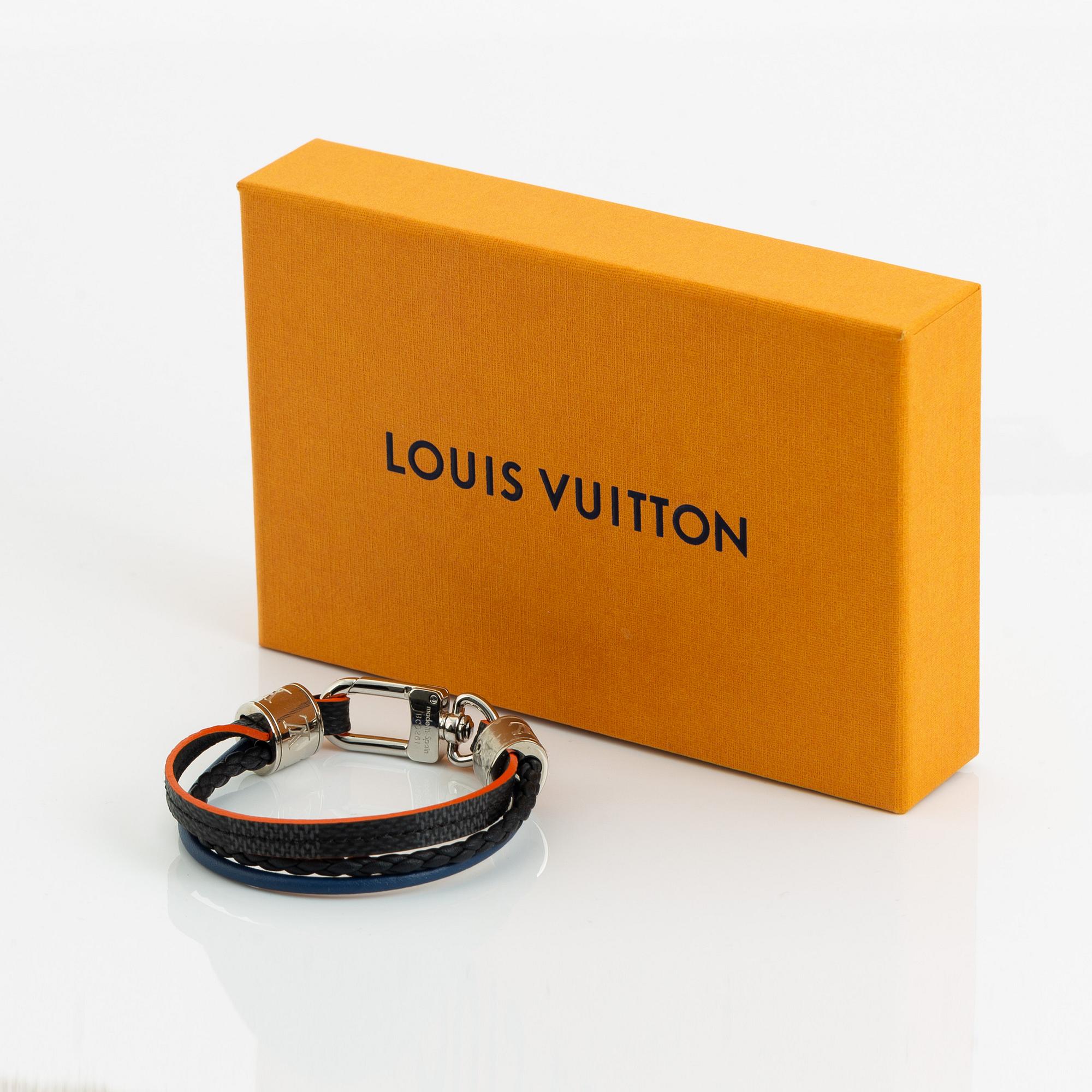 Louis Vuitton, armband, vitmetall och skinn.