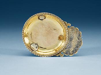 807. A Russian 17th century silver-gilt and niello charka, unmarked.