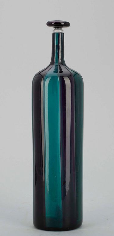 KARAFF MED PROPP, glas, möjl. Fulvio Bianconi, Murano, otydligt märkt, Italien 1900-talets mitt.