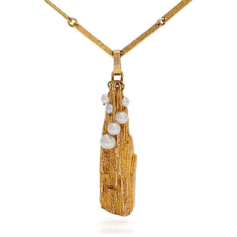 Björn Weckström, collier, "Guldträdet", 14K guld och odlade pärlor. Lapponia 1973.