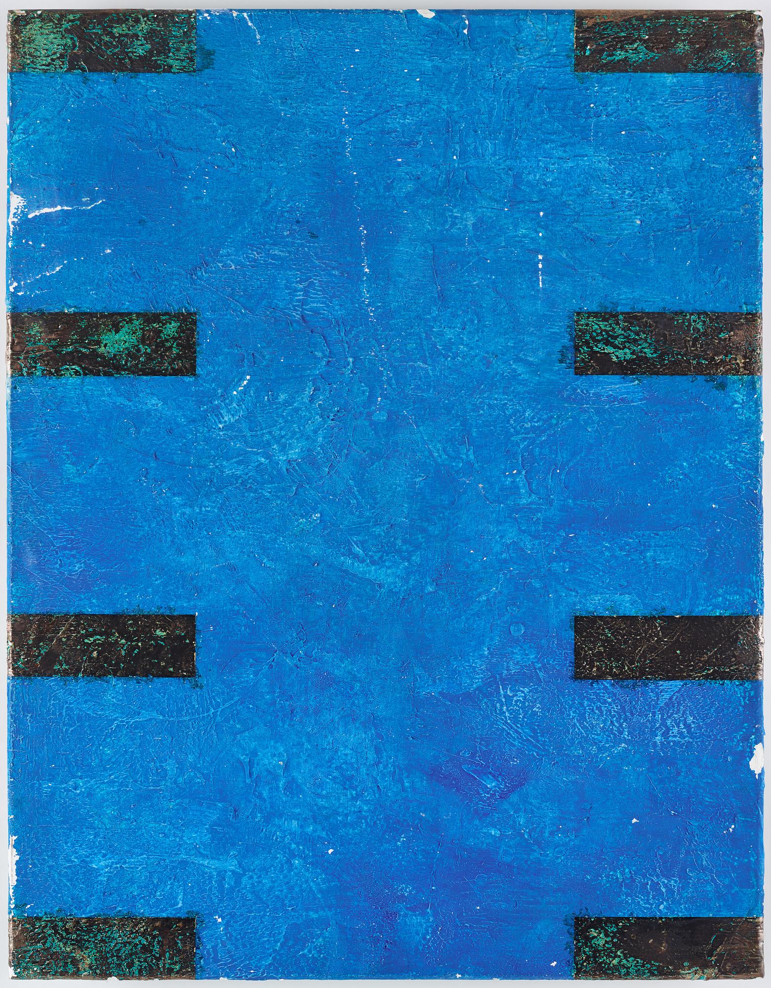 Gordon Hart, signed and dated 1984 on verso. Diptych. Gesso, silver leaf and metal leaf on panel.