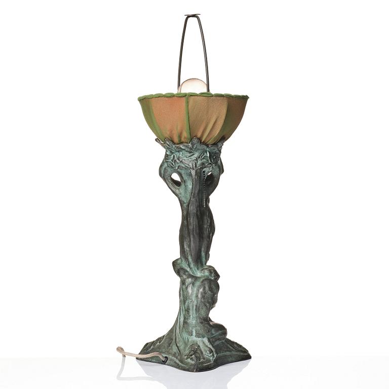 Alice Nordin, an Art Nouveau patinated bronze table lamp "Night and Morning", Herman Bergman's foundry, Stockholm, early 1900s.