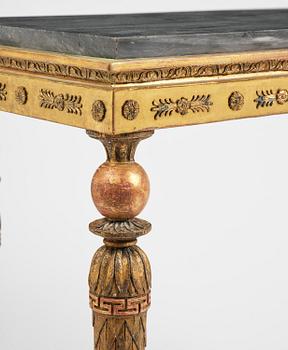 A late Gustavian giltwood console table in the manner of Jonas Frisk, Stockholm, circa 1800.