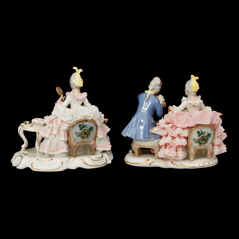 FIGURINER, 2 st, porslin, Dresden, 1900-talets andra hälft.