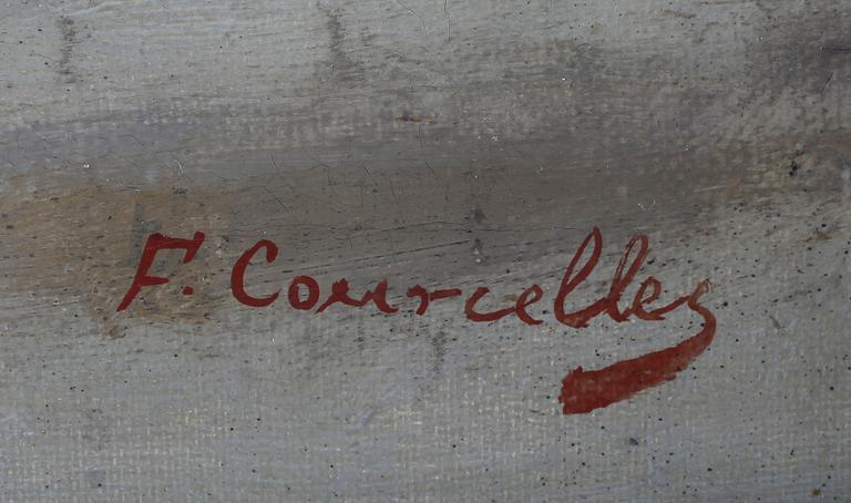 OKÄND KONSTNÄR, olja på duk, signerad F Courcelles, 1900-talets första hälft.