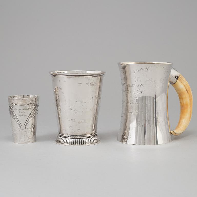 Three Swedish 201th century silver beakers, mark of K Andersson, Carlman and ARG, Stockholm 1903-1949.