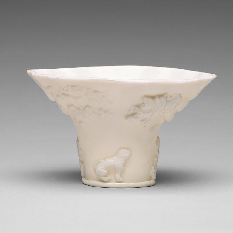 A blanc de chine rhinoserous libation cup Qing dynasty, Kangxi (1662-1722).