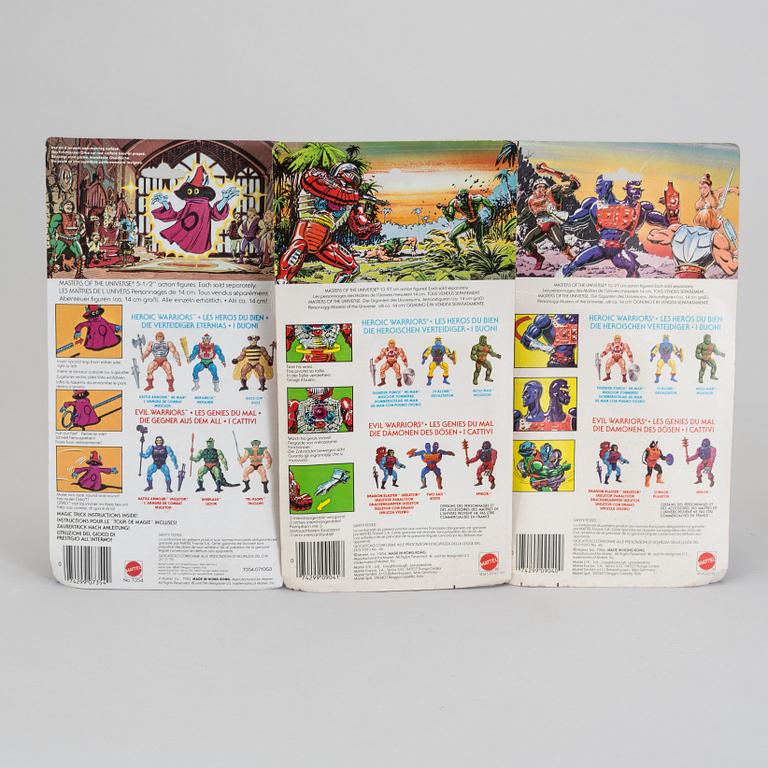 MASTERS OF THE UNIVERSE, Battle cat, Two-Bad,  Orko samt Roboto i förpackningar, Mattel, 1983-84.