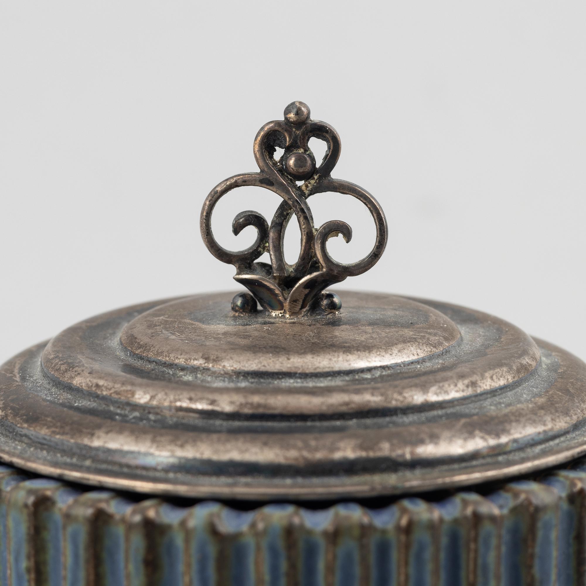 Arne Bang, a stoneware jar with sterling silver cover, Denmark, mid-20th century.