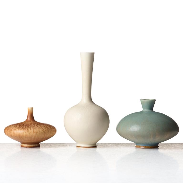 Berndt Friberg, a set of three stoneware vases, Gustavsberg studio, Sweden 1966-73.