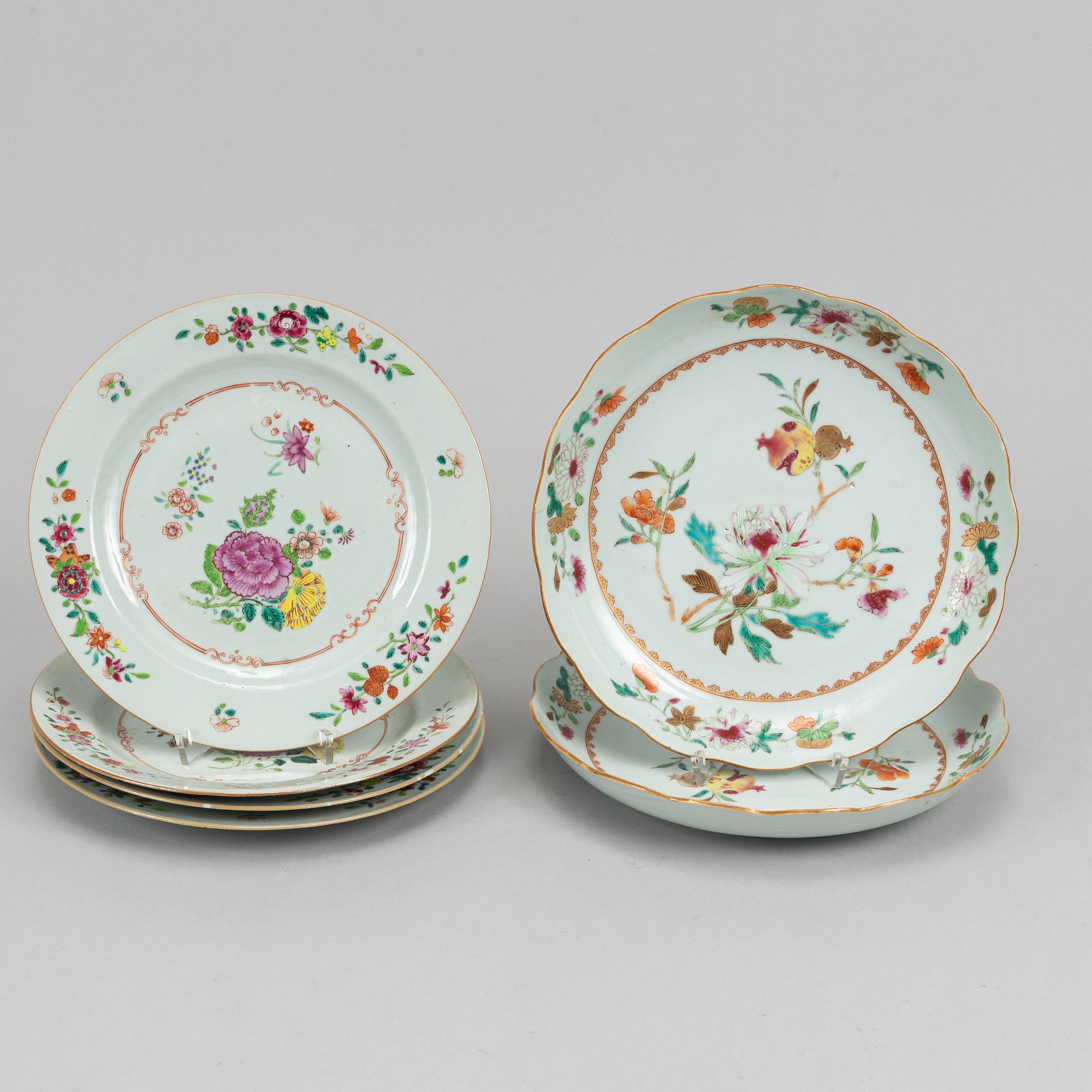 A set of six (4+2) famille rose dishes, Qing dynasty, Qianlong (1736-95).