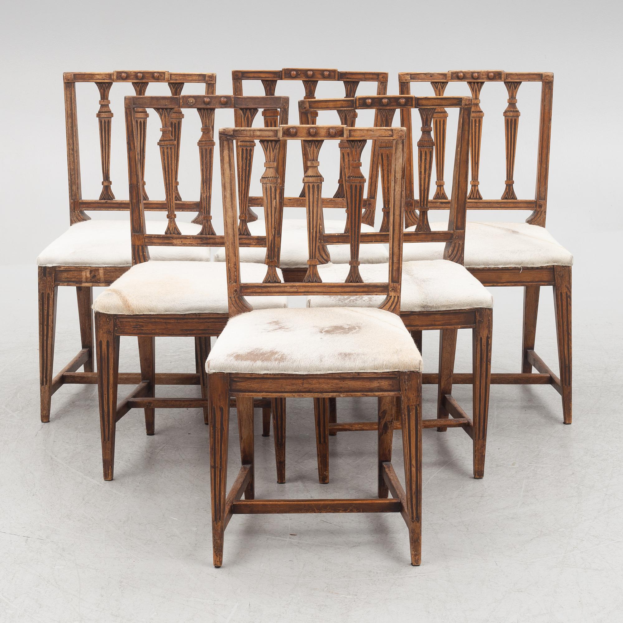 Six late Gustavian chairs, early 18th century.