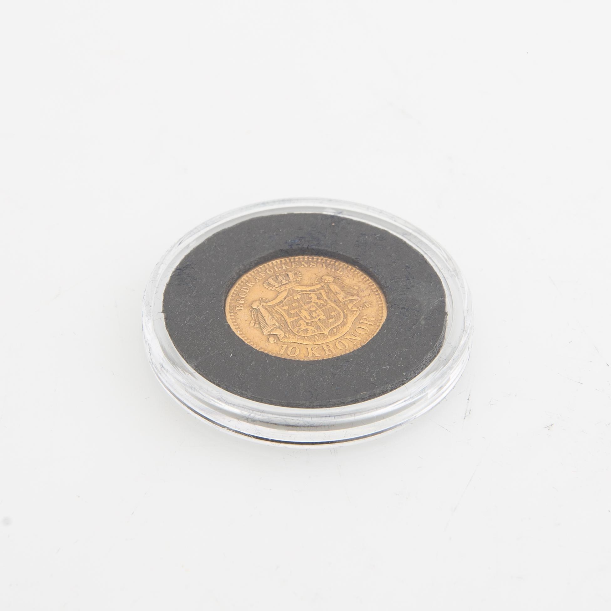 Guldmynt Sverige, Oscar II 10 kr, 1895.